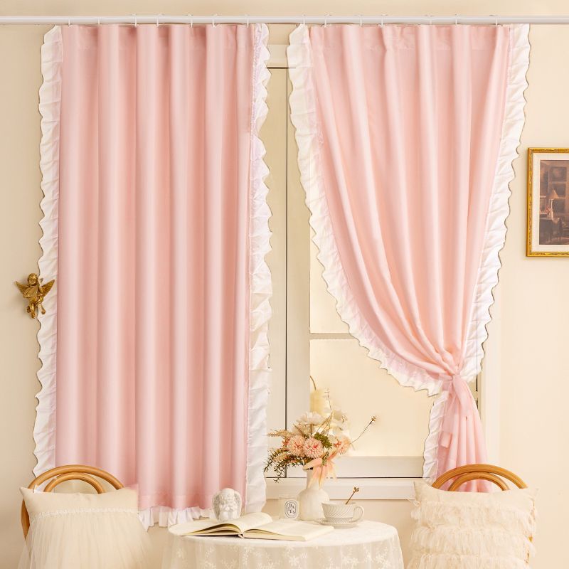 A815 French light luxury retro lace princess style curtain rental house punch-free bedroom living room strong blackout curtain