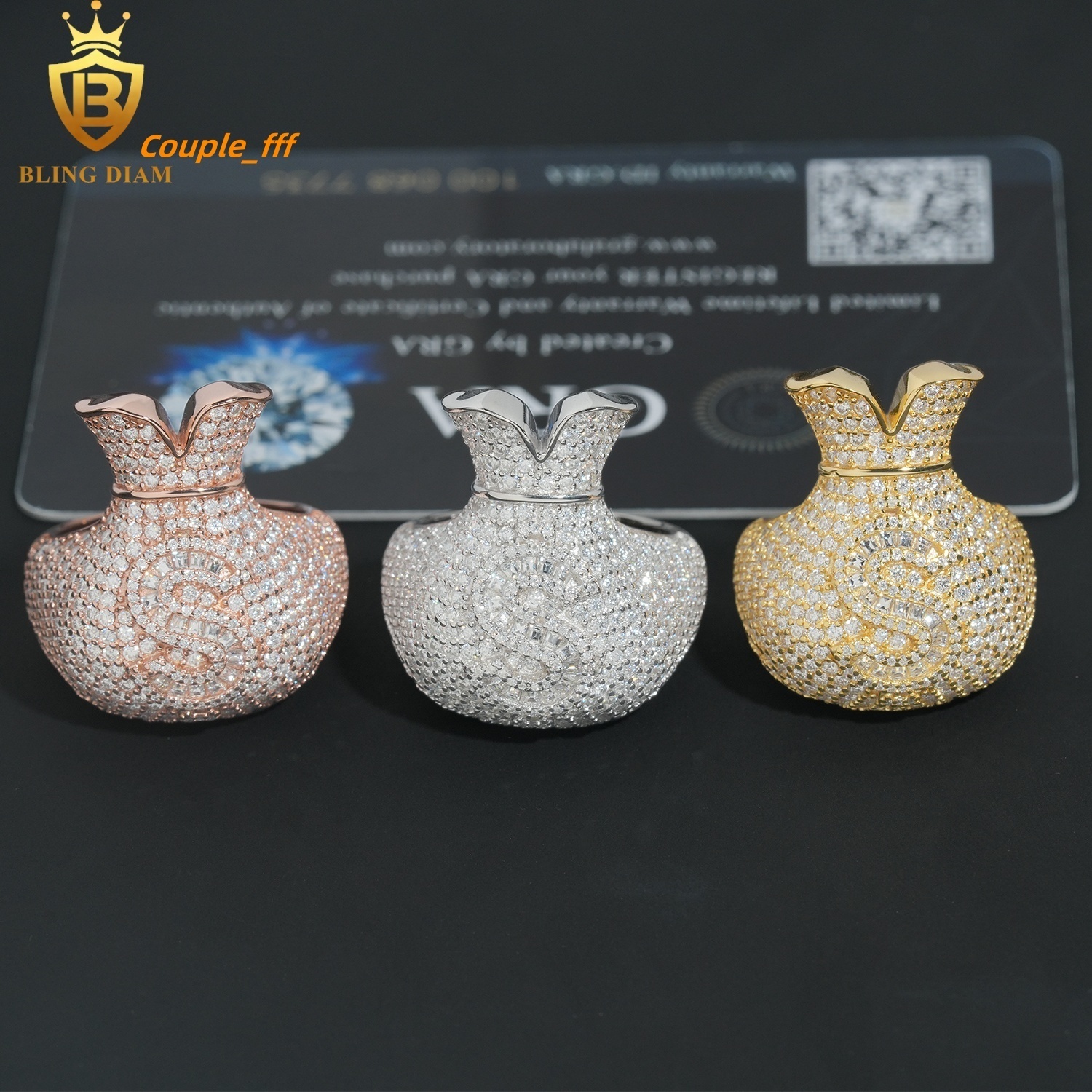 Hip Hop Jewelry Money Bag US Dollar Rings 925 Sterling Silver Gold Plated Ice Out Vvs Moissanite Fully Diamond for Men