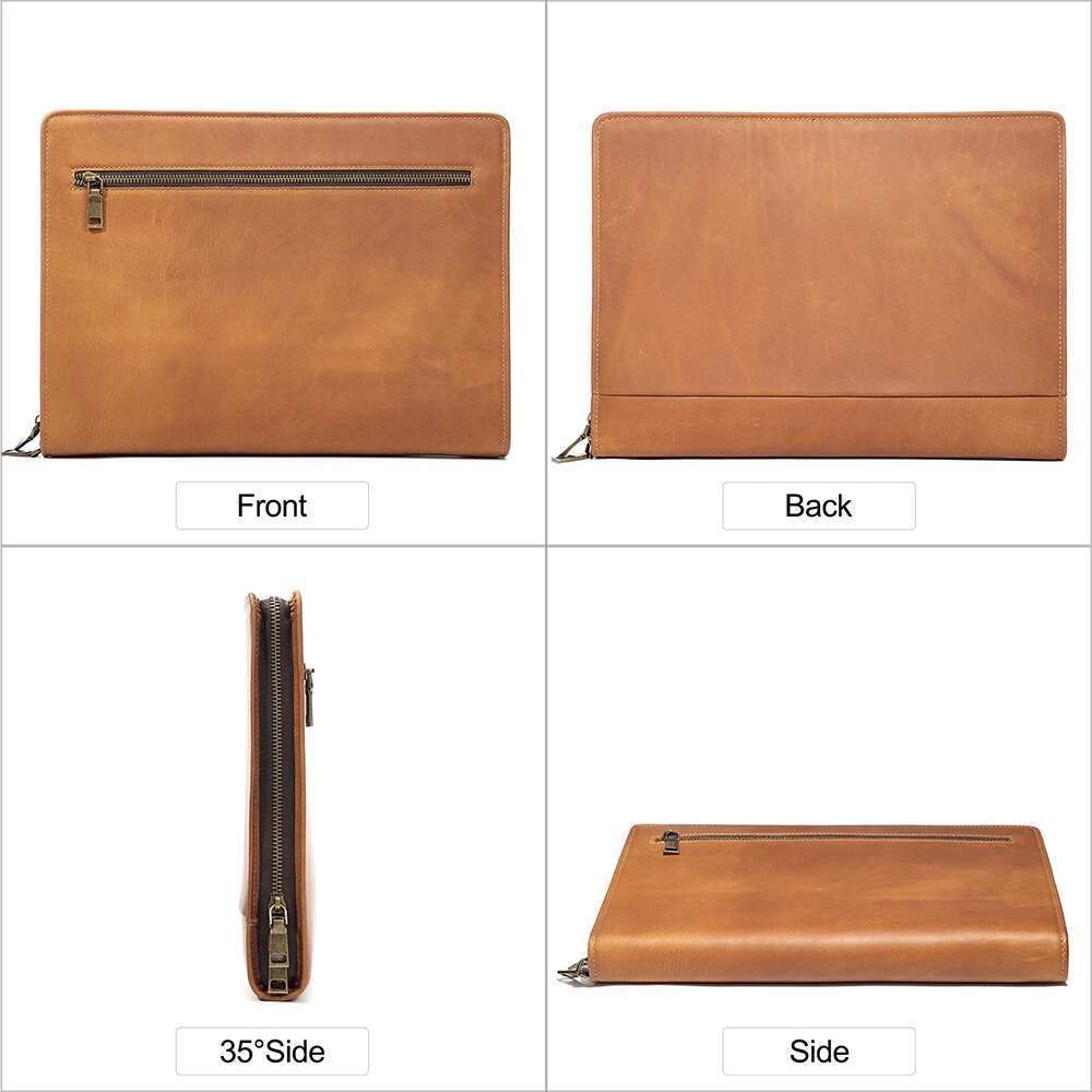 JOYIR Genuine Leather Portfolio Case Men Women Multi Pocket Padfolio Cover Bussiness Document A4 Organizer 12.9" Ipad Holder