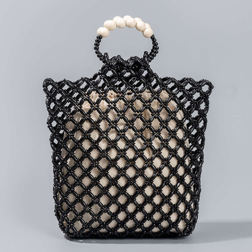 Ins Style Resort Beach Bag OLEI Large Capacity Handbag Beach Travel Wooden Bead Vacation Woven Bag For Women KQ