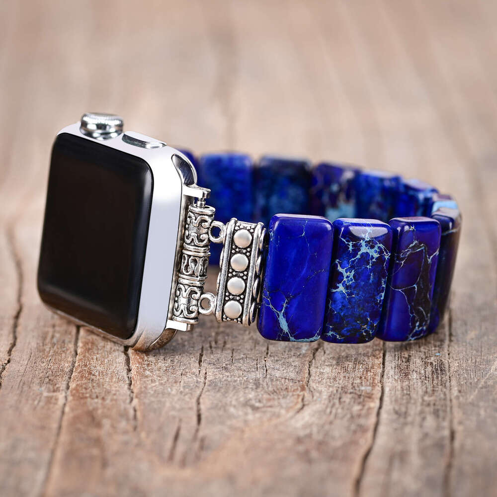 Deep blue hand arranged stone apple elastic rope strap, bohemian style bracelet