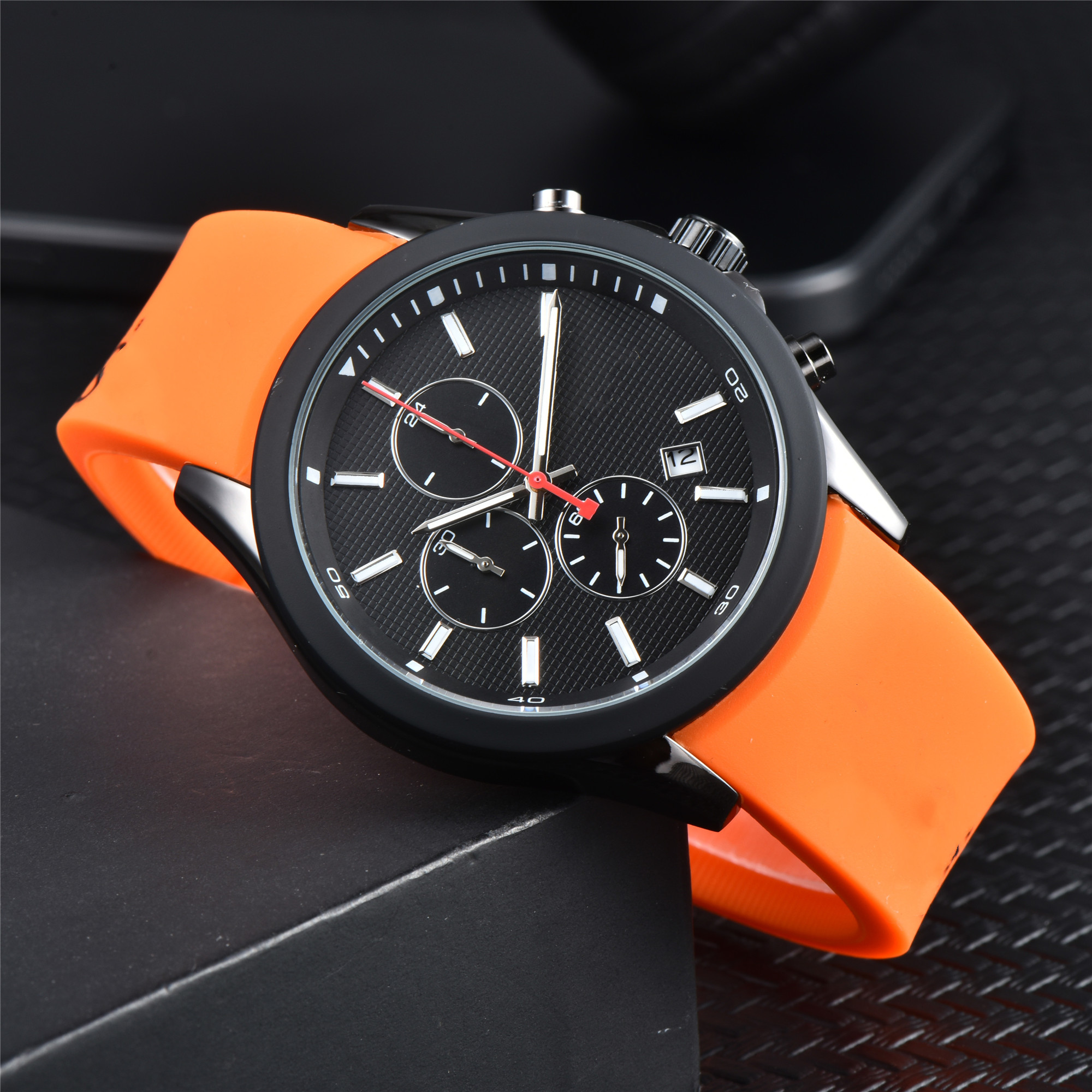 Men's watch quartz movement silicone strap sporty fashionable trend wristwatch 45mm