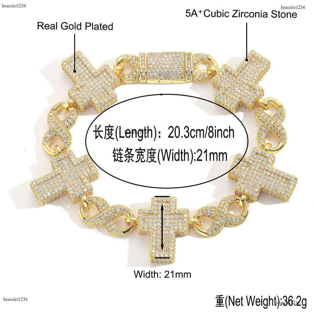 Luxury Hip hop bracelet Cross figure-eight Cuban chain Ice out VVS Moissanite men's and women's bracelets Free delivery