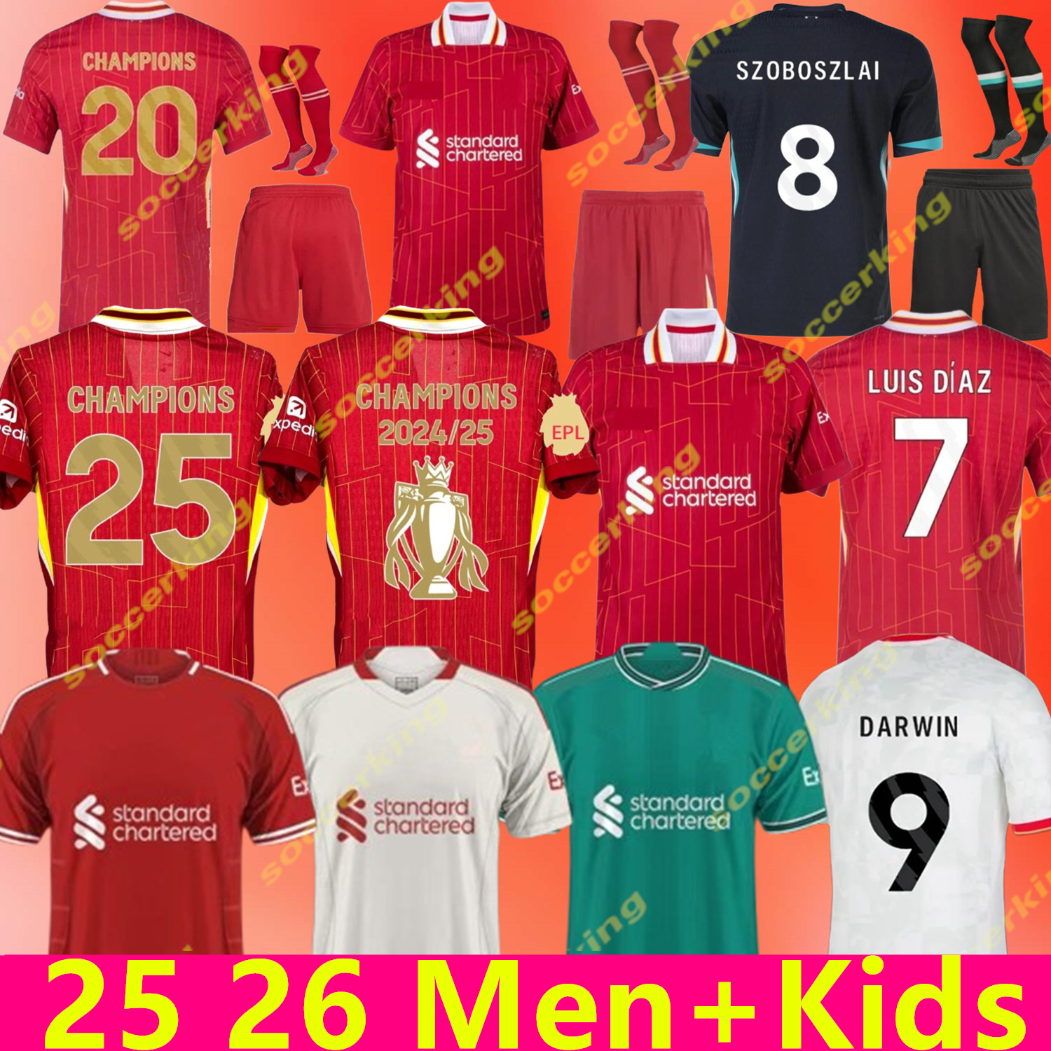 The RedsMohamed Salah Darwin Nunez 2024 25 26 Home Away men Soccer Jersey Dominik Szoboszlai Andy Robertson Alisson Becker Joe Gomez Joel Matip Curtis Jones kids Kit
