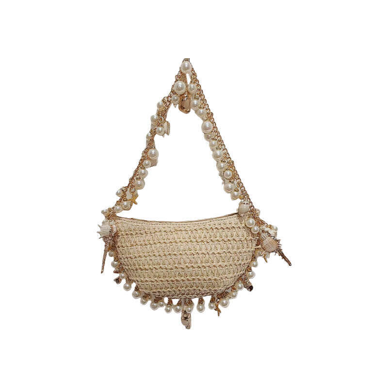 Ins Style Resort Beach Bag Seaside Vacation Tourism Conch Pentagram Handmade Grass Woven Semi Circular Fairy Tote Bag Armpit Handbag KQ