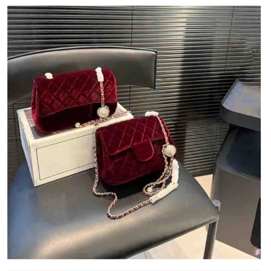 Ladies Designer Blue Velvet Evening Bag Shiny Rhinestone Decoration Metal Ball Adjustable Shoulder Chain Golden Hardware Flap Handbag Crossbody Totes 17/19cm