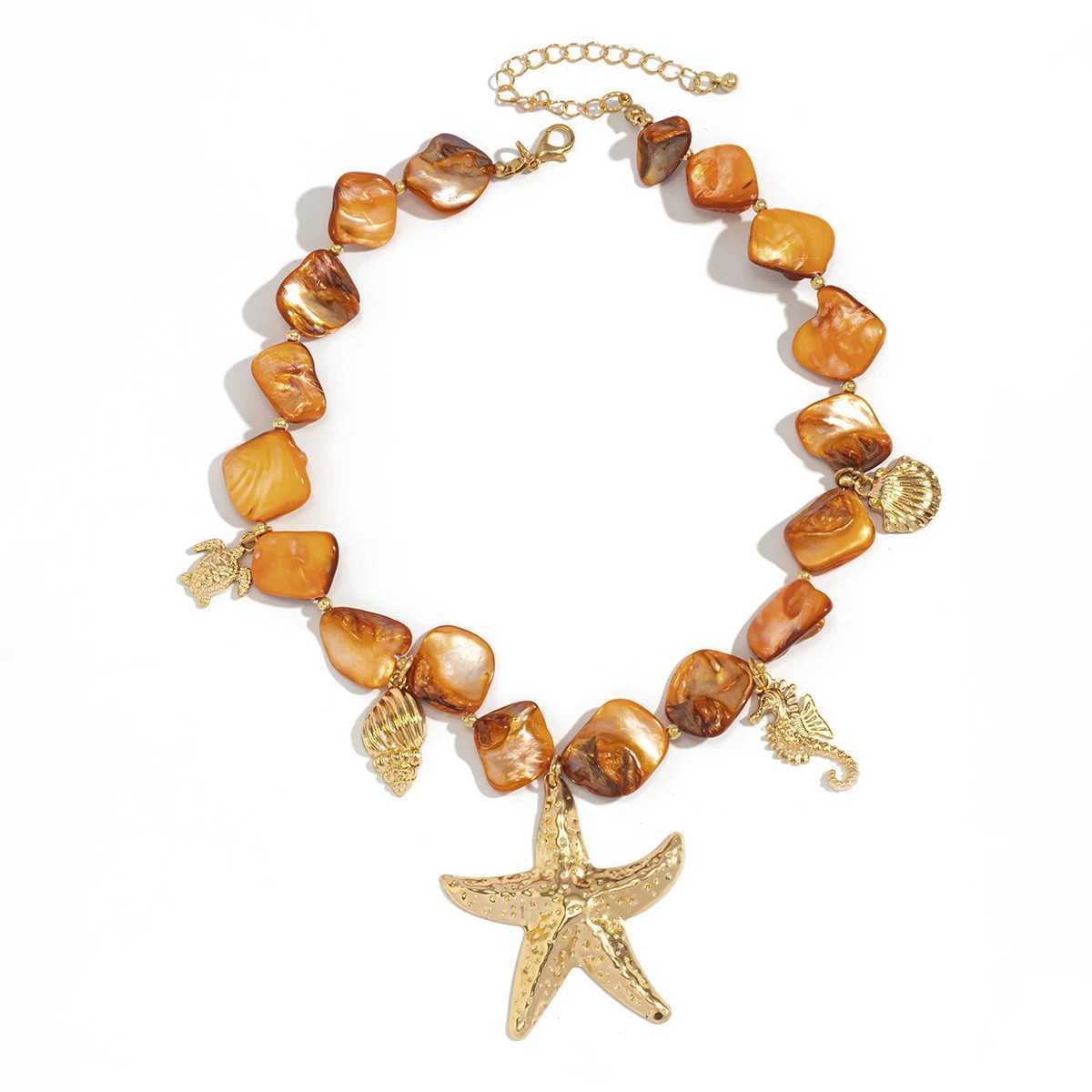 Ingemark Bohemian irregular chain necklace suitable for womens summer beach vacations starfish conch pendant necklace Y2K jewelryXJ250422