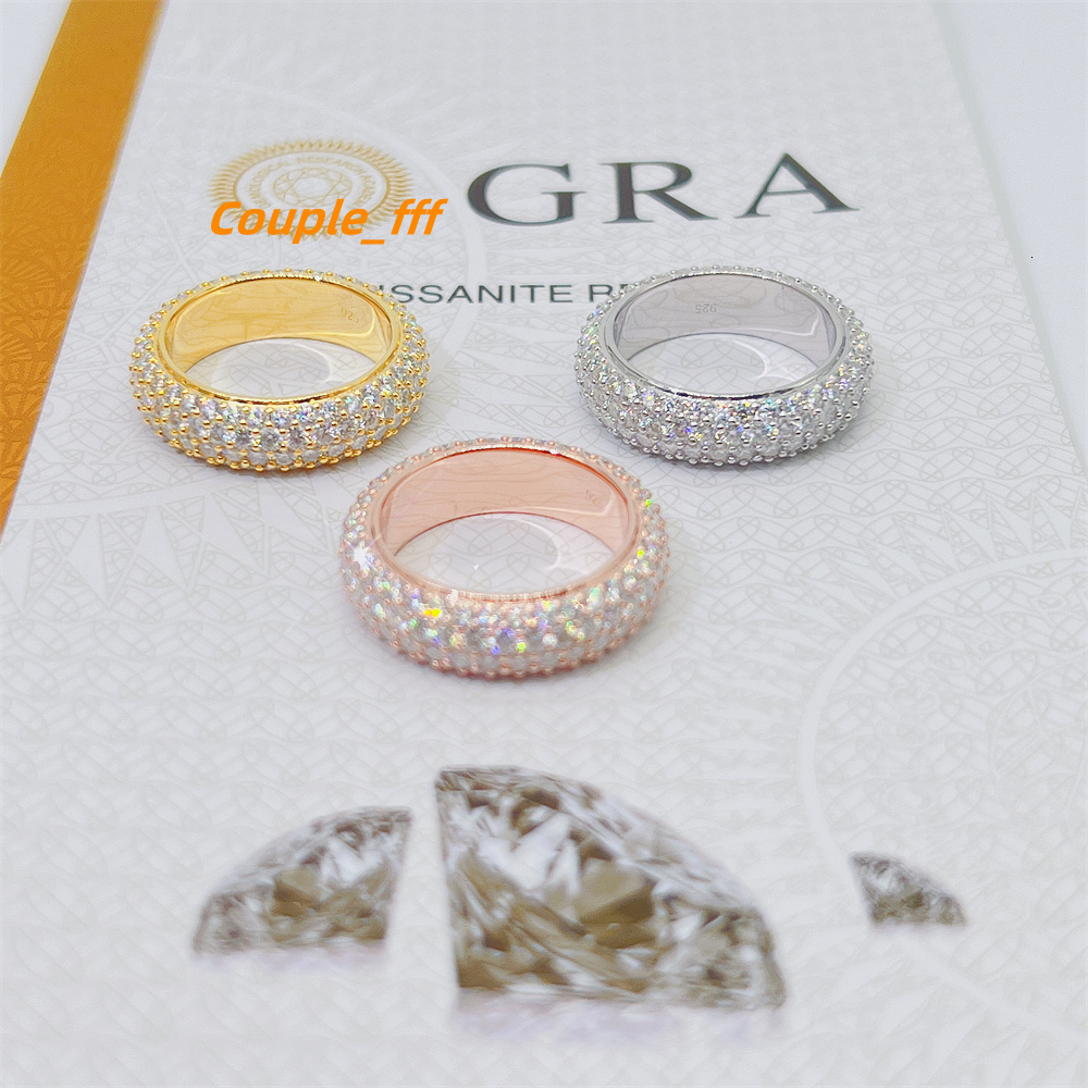 Luxury Style 925 Silver Hip Hop Jewelry VVS Moissanite Diamond 4 Rows Iced Out Initial Rings Band
