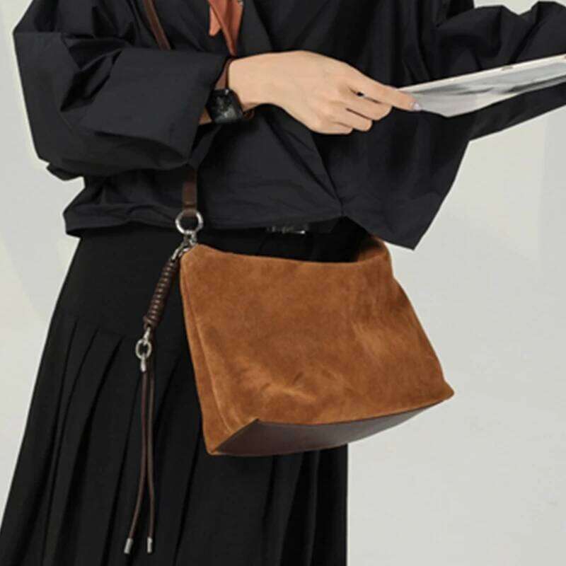 Luxury Bag Designer Burminsa Cowhide Suede Genuine Leather Hobo Shoulder Bags For Women Designer Matte Work Crossbody Ladies Handbags