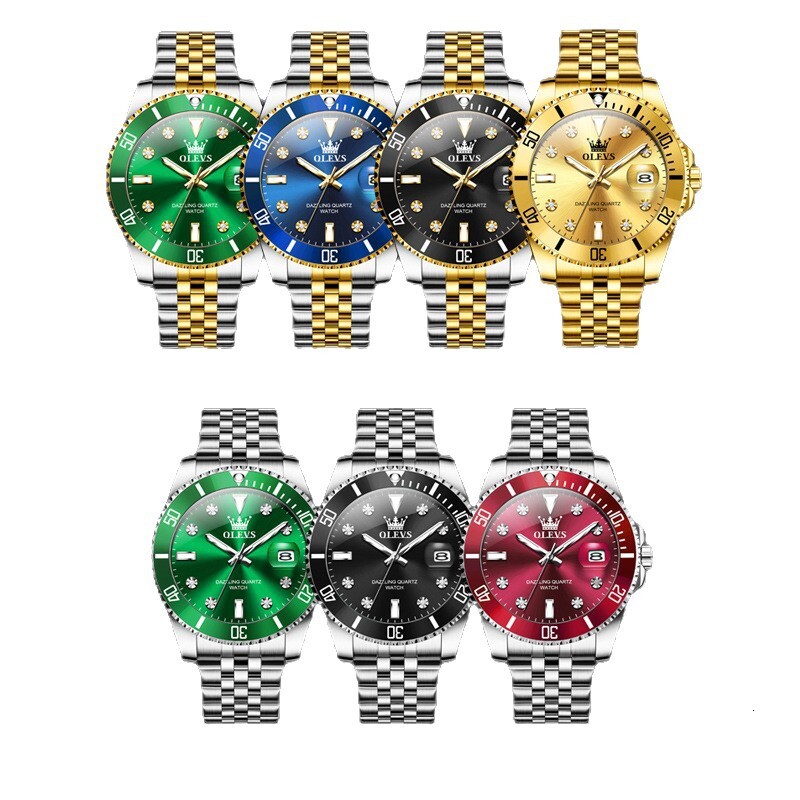 OLEVS Brand Designer Men's Green Water Ghost Style Men's Watches Men's Perpetual Calendar Steel Band Quartz Watches Luxury Watches Free