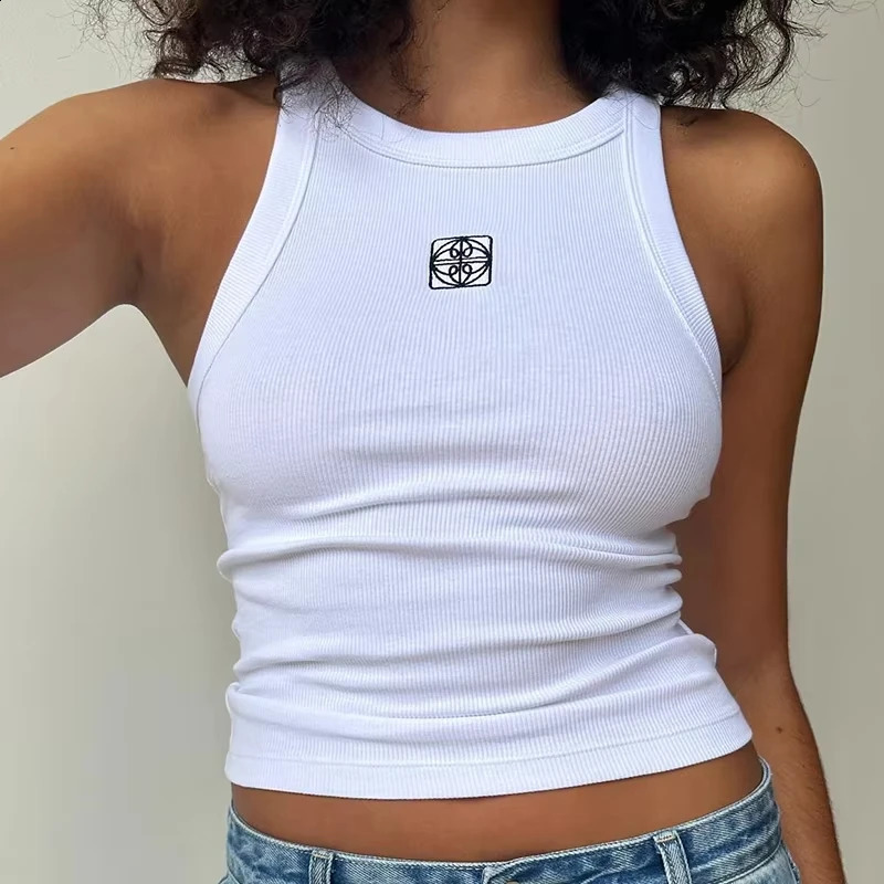 Harajuku Y2k Clothes Vintage Sleeveless Tank Top Summer Pattern Embroidery Personality Crop Top Sleeveless Slim Streetwear 250423
