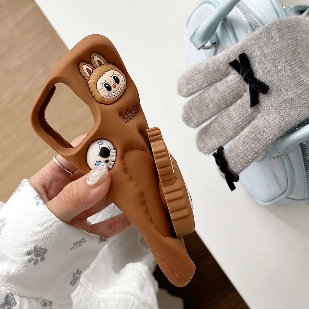 Kawaii Labubu Monsters Cover With Stand Holder Soft Silicone Case for iPhone 15 14 13 12 11 Pro Max