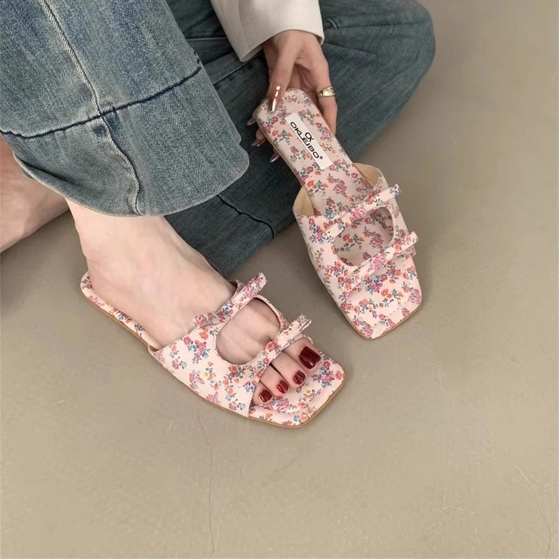 Womens Slippers Flats Bow Fashion Shoes Dress Summer Woman Sandals Elegant Flip Flops Cozy Sandalias De Mujer 250422