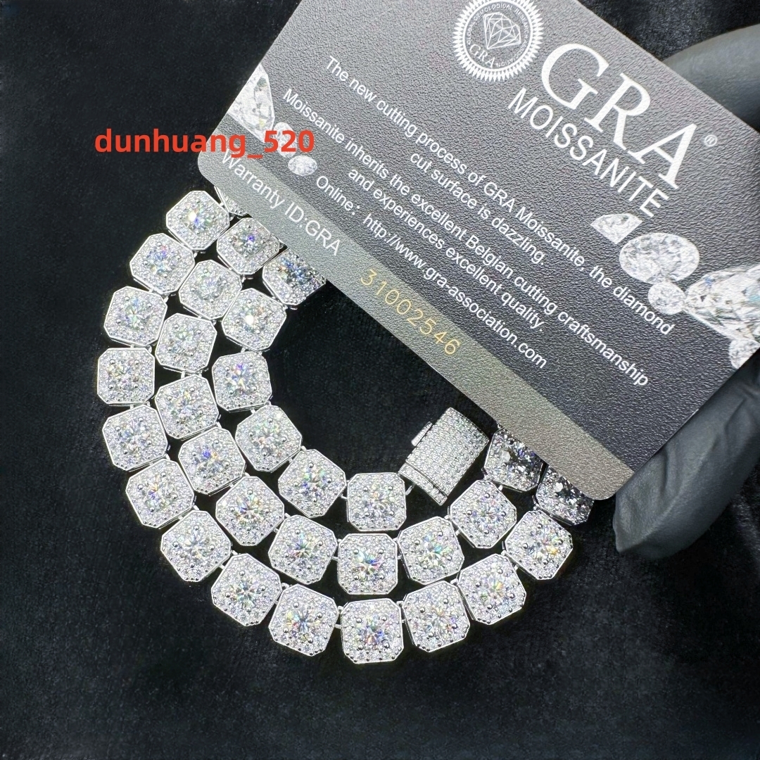 10mm/12mm Custom Size Rock-Candy Tennis Necklace Hip Hop Necklace 6mm 5.5mm Vvs Moissanite Chain With 925silver for Men