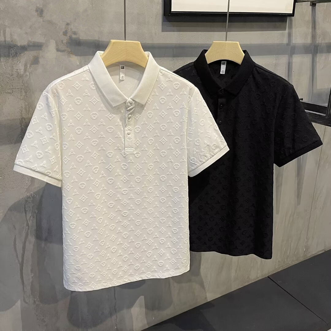 Men's polo Handsome and Stylish Jacquard POLO Shirt for Men Summer Korean-style Trendy Lapel Short-sleeved T-shirt EU Sizes: S - XL