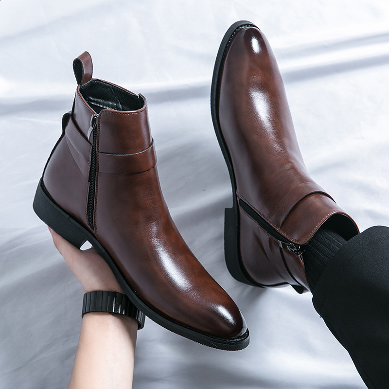 Men Summer High Top Martin Boots Trendy Pointed Short Boots Chelsea Boots Mens British Style Zipper Boots 220819