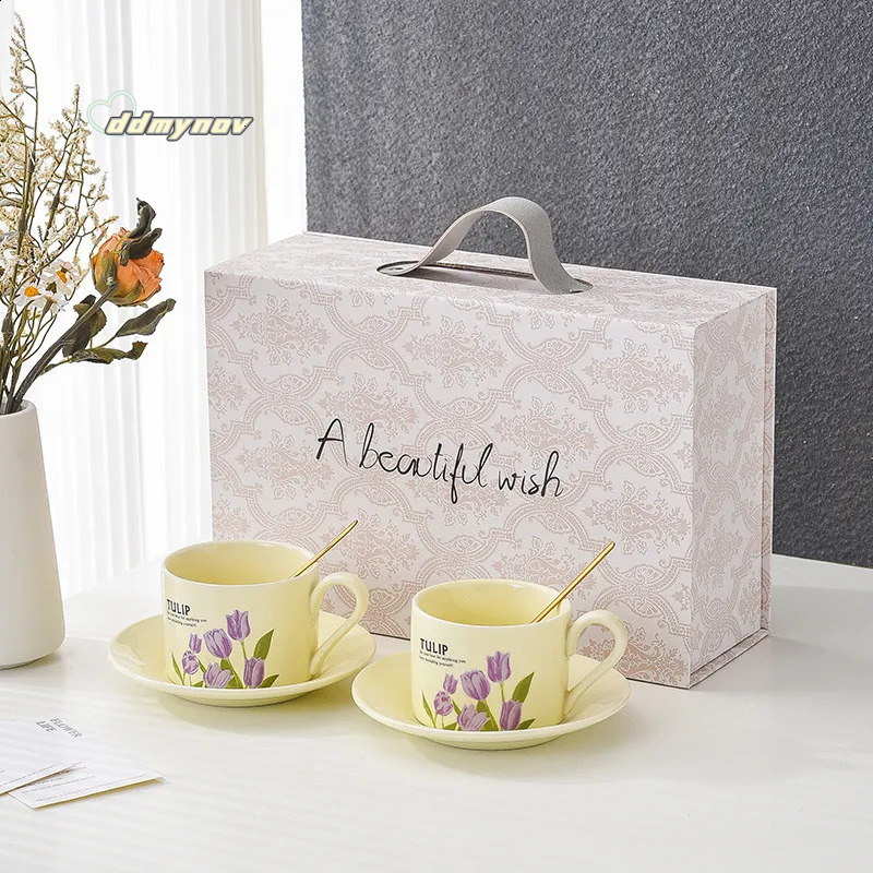 European Style Bone China Coffee Cup and Saucer Set - Elegant Afternoon Tea Gift Box ddmynov