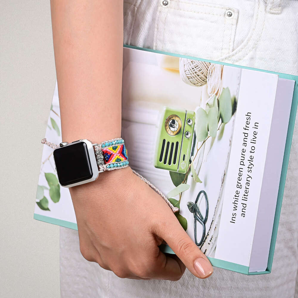 2024 New Accessories Ocean Blue Nylon Ribbon Crystal Handmade Weaving Apple/Samsung/Phoebe Strap