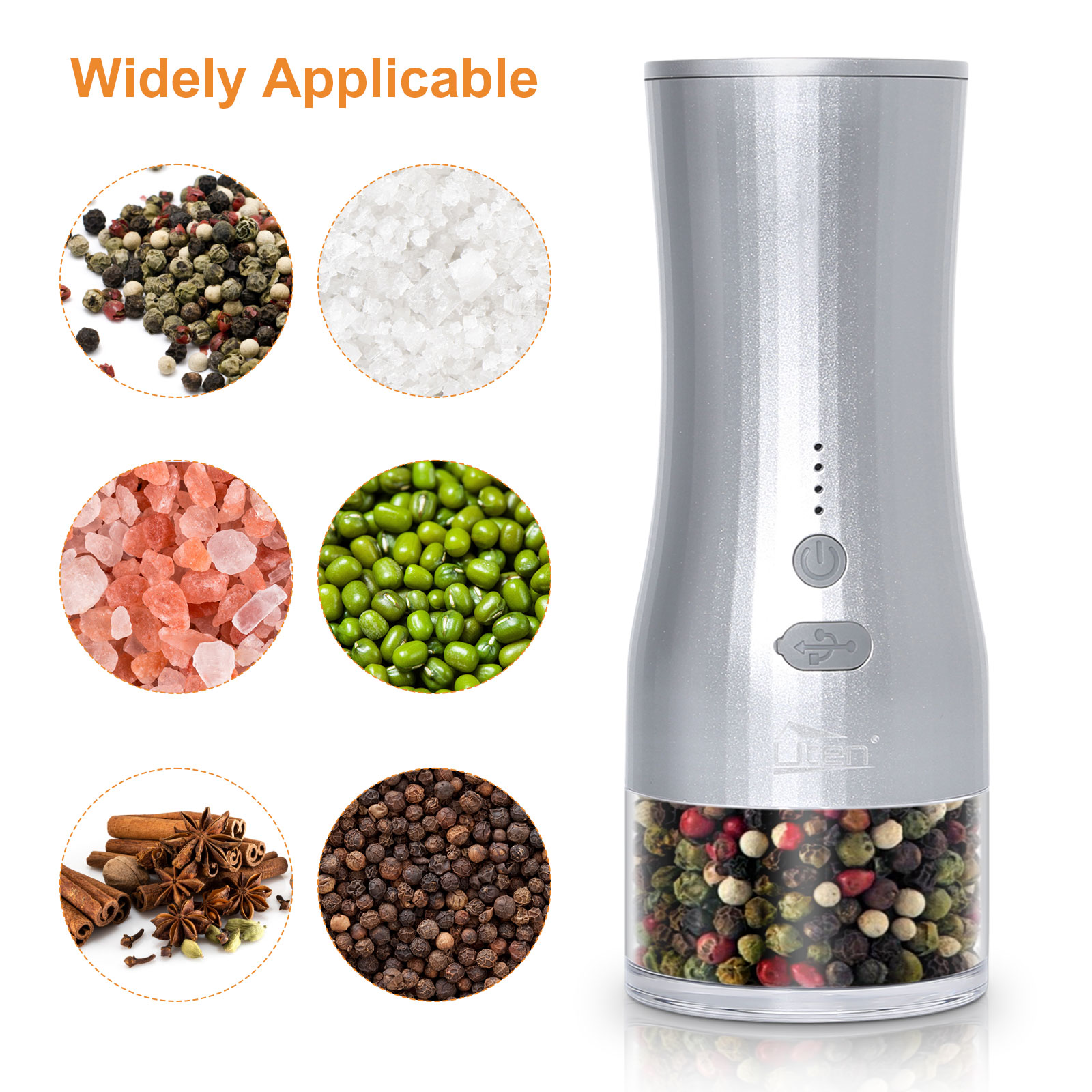 Salt & Pepper Grinder Set (Silver & Black) - Adjustable Ceramic Spice Mill with Humidity-Proof Tech