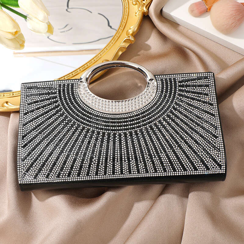 Big Round Ring Handheld With Advanced Texture And Diamond Embedding, Sparkling Bride Dinner Bag, Party Fashion Small Square Bag