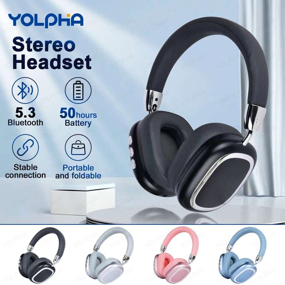 Headphones Wireless Bluetooth Over-Ear Foldable Wired Stereo Headset with Mic Phone PC Soft Earmuffs Light Weight Long Wearing