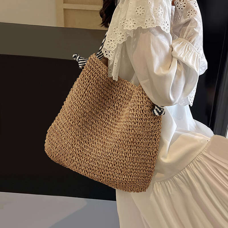 Ins Style Resort Beach Bag Spring And Summer New Grass Woven Vacation Large Capacity Beach Women S Single Shoulder Underarm Bag KQ