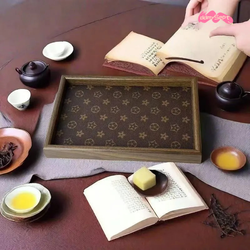 High-end Wooden Jewelry Set Rectangular Bracelet Storage Wine Glass Tea Tray ddmysept