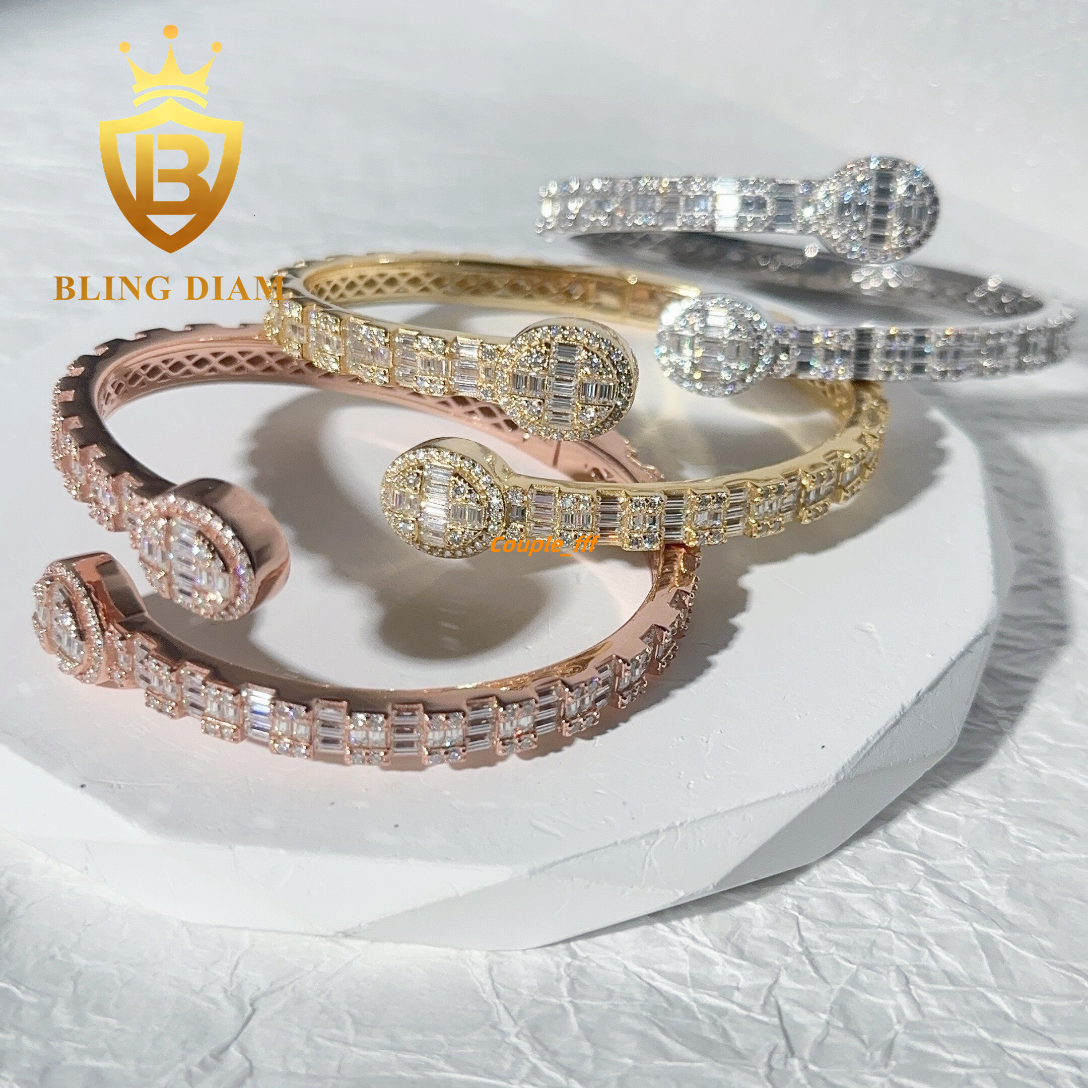Fashion Women Men Iced Out Moissanite Bangle 925 Sterling Silver Hip Hop Rapper Jewelry Oval Shape Bangle Pass Diamond Tester