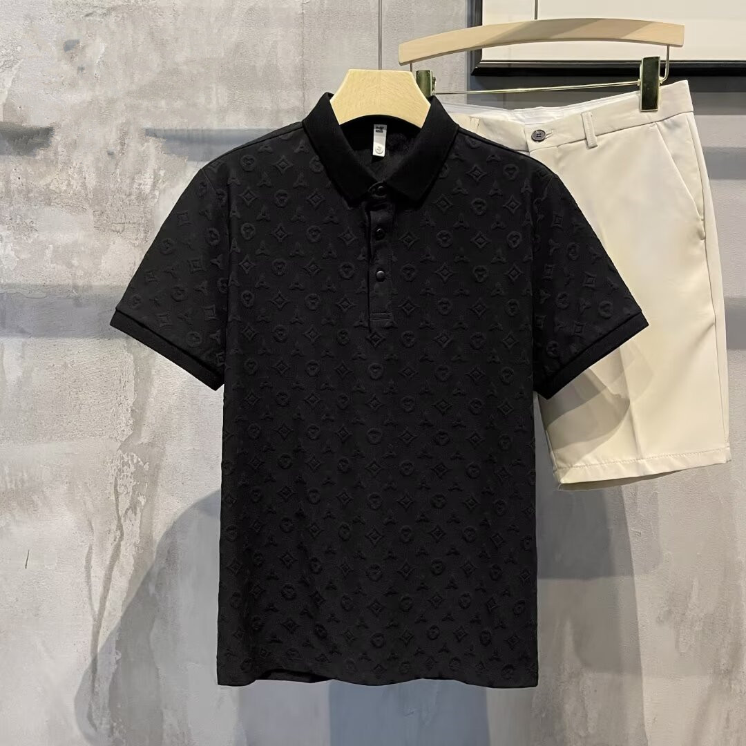 Men's polo Handsome and Stylish Jacquard POLO Shirt for Men Summer Korean-style Trendy Lapel Short-sleeved T-shirt EU Sizes: S - XL