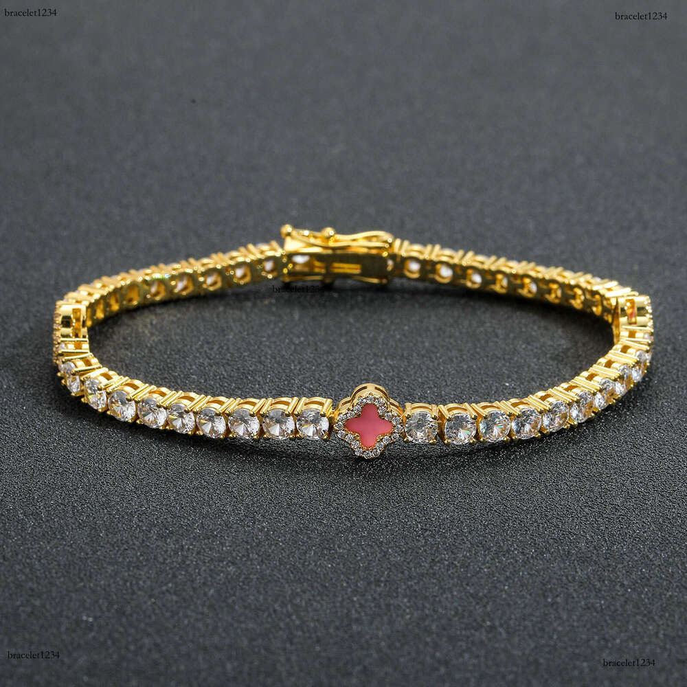 Luxury Hip hop Pink Clover set Ice out VVS Moissanite tennis bracelet Free delivery