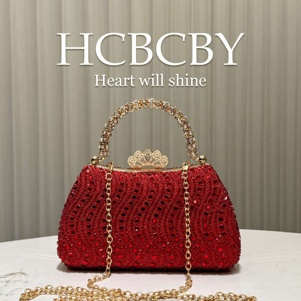 Red Shiny Gorgeous Rhinestone Decorative Handbag For Women With Fashionable Temperament, Elegant And Luxurious Handbag, Dinner Bag