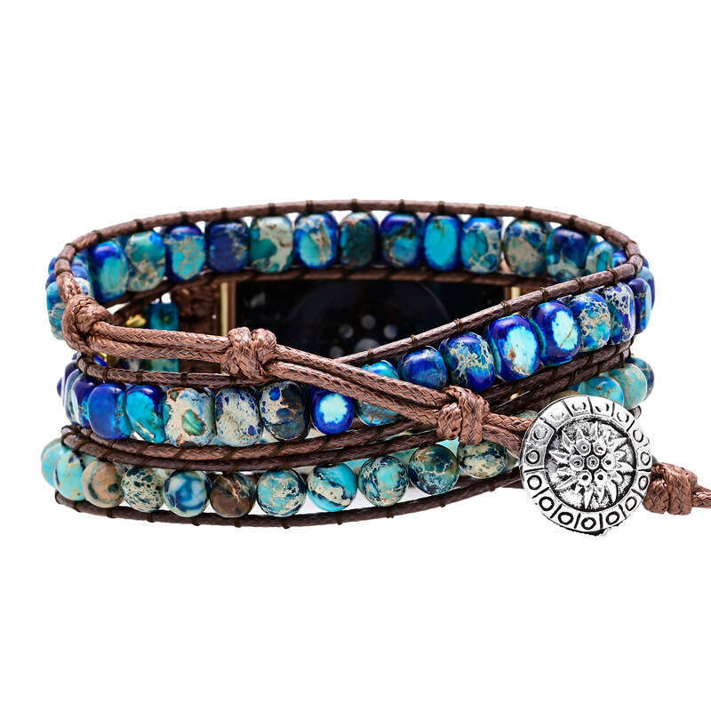 Blue Emperor Stone Beaded Handmade Woven Apple Watch with Bohemian Style Strap Goods