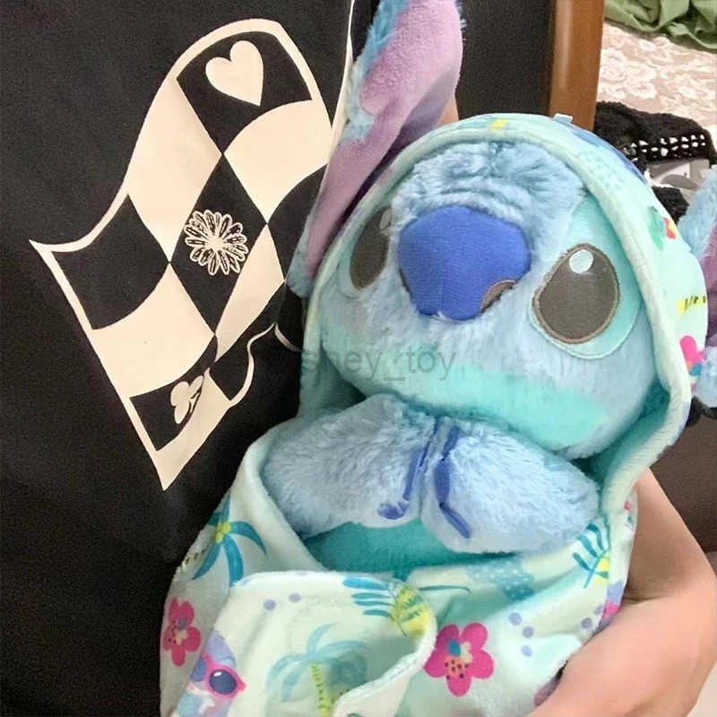 Disney plush dolls 30cm Lilo and Stitch Disney Plush Toy Baby Swaddle Kawaii Pixar Animation Plush Stick Doll Soft Fill Childrens Gift Y250423