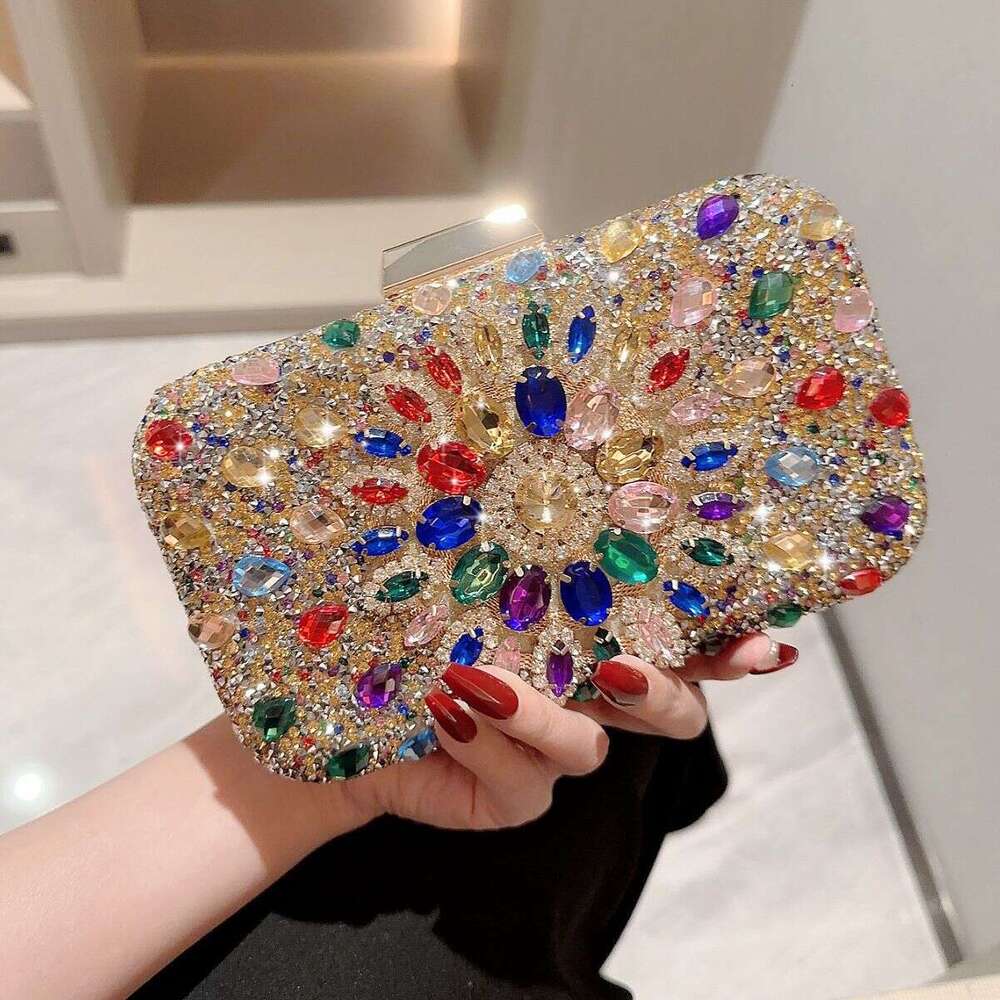Banquet With Sparkling Rhinestones And Diamond Inlaid Handle Formal Evening Dress Chain High-End Square Box Shaped Bag, Women's Bag