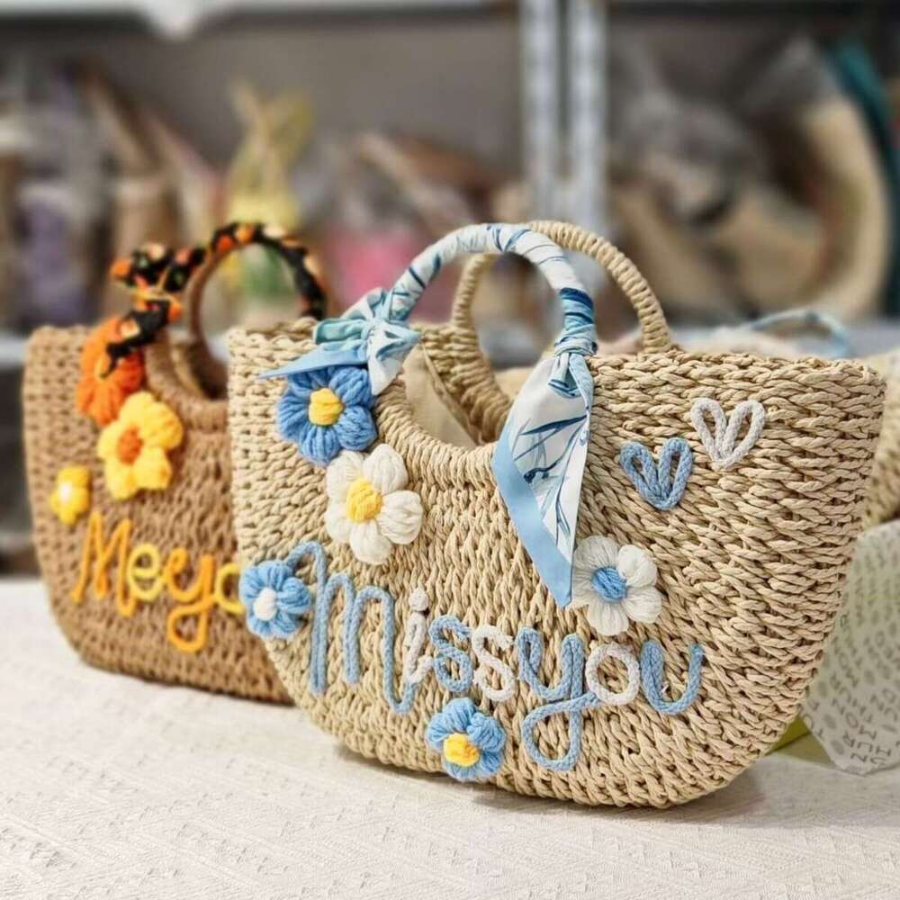 Ins Style Resort Beach Bag Letters Can Be Ordered For New Handbag Summer Seaside Vacation Straw Bag Niche Woven Handbag KQ