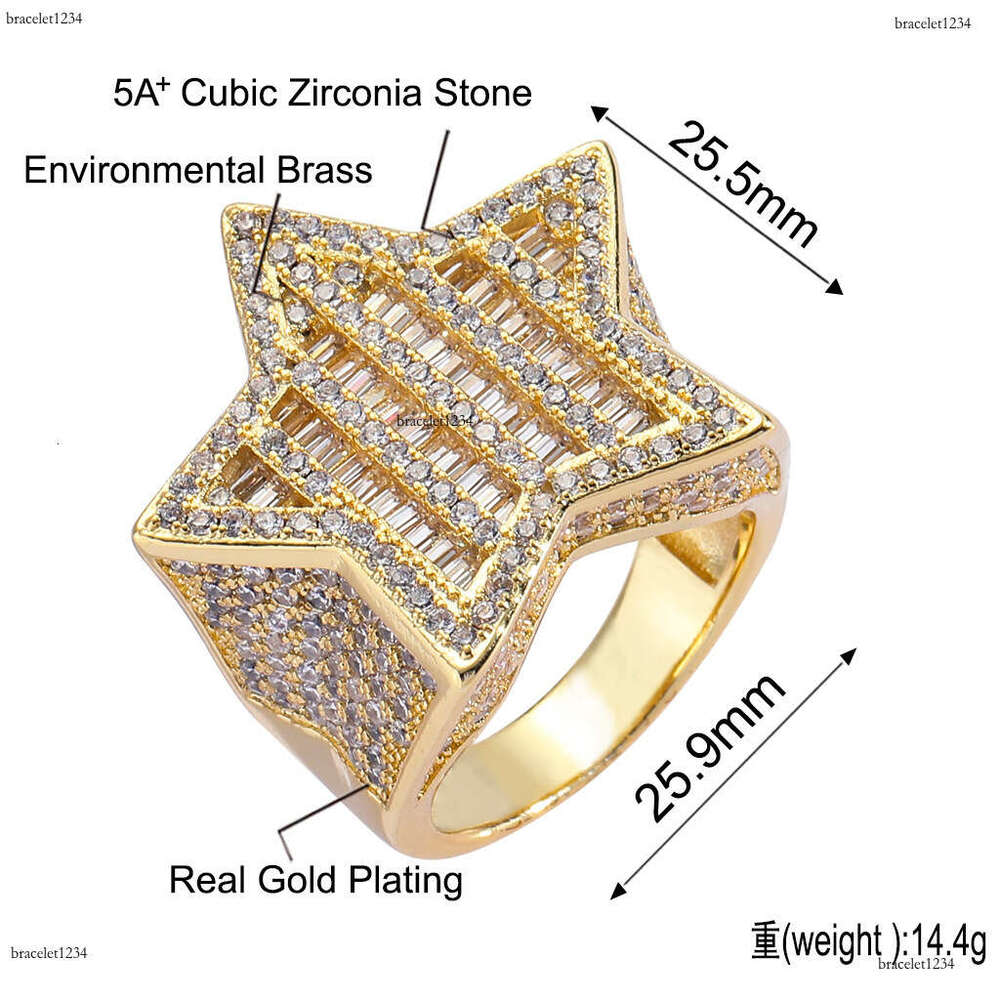 Luxury designer Hip hop men and women unique cool personality, ice out VVS Moissanite pentagonal ring, sterling silver plated ring