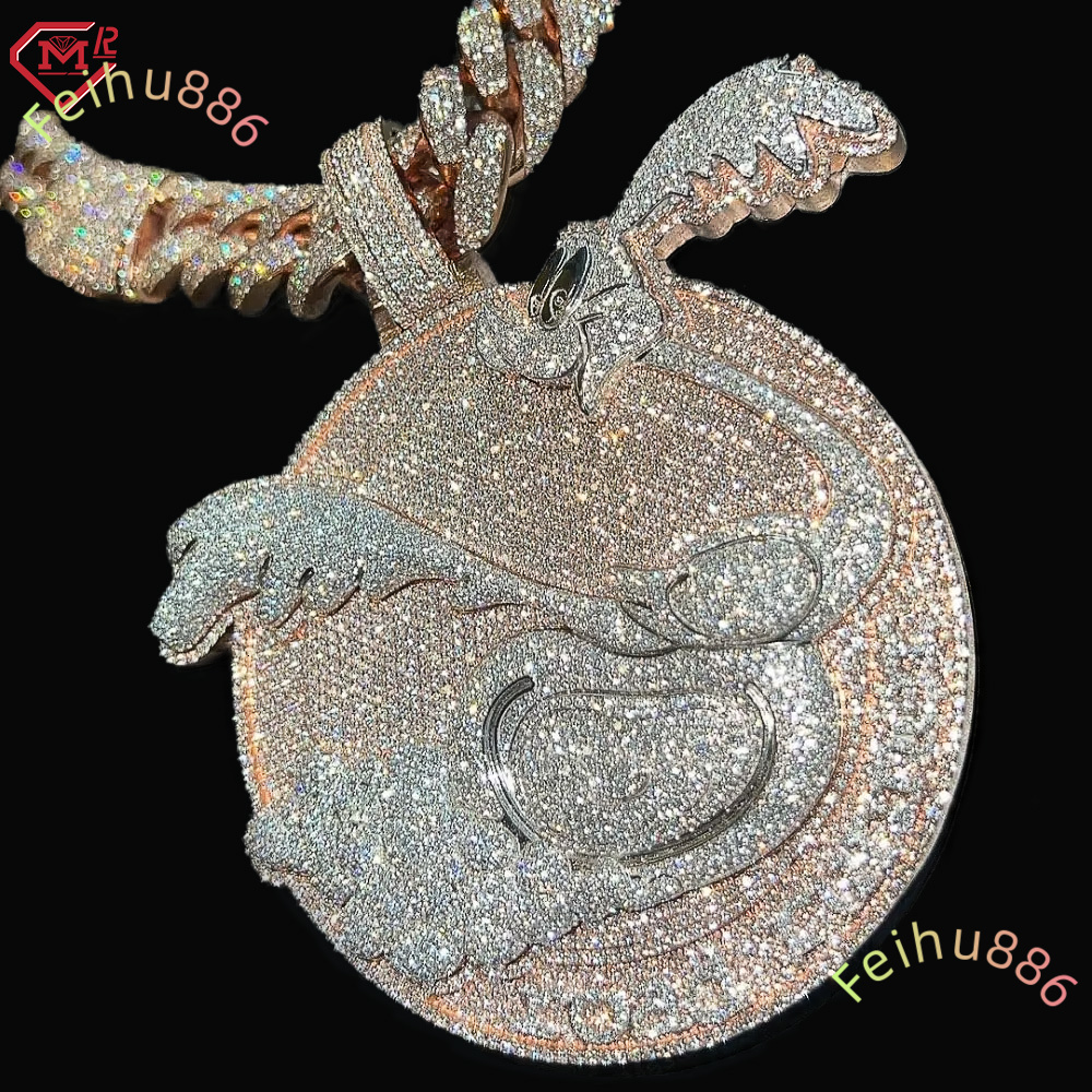 Custom Moissanite Round Pendant Cartoon Vvs Iced Out Diamond Sterling Silver 925 Moissanite Pendant