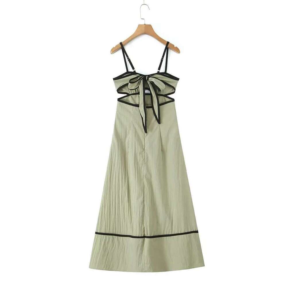 Designer Women's Clothing 2025 Fashion Green Contrast Black Edge Suspender Dress Summer Sleeveless Backless Beach Dresses