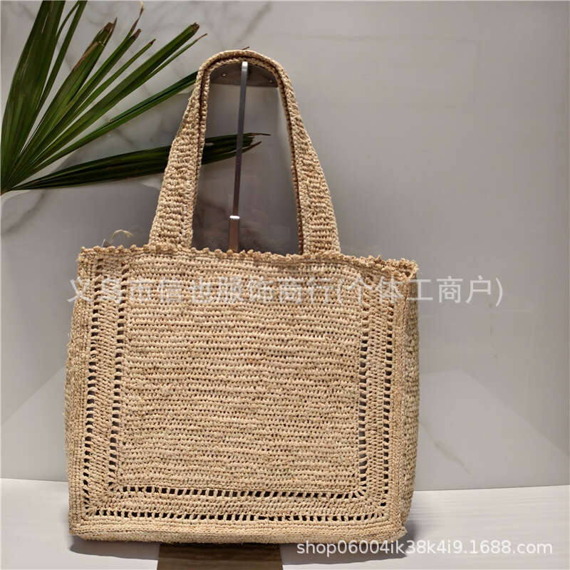 Ins Style Resort Beach Bag New French Lafite Grass Hand Woven Flower Bucket Bag For Women S Beach Vacation Single Shoulder Handbag KQ
