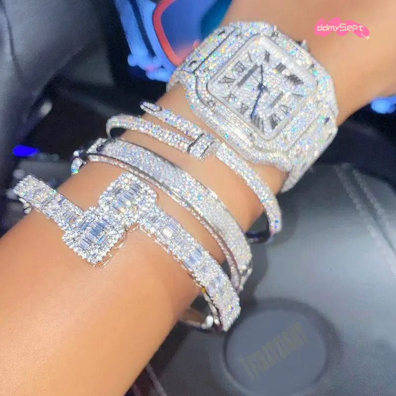 Iced Out Bangle Bracelet - Square Zircon Charm, Gold/Silver Color, Baguette , Hip Hop Jewelry for Men & Women ddmysept