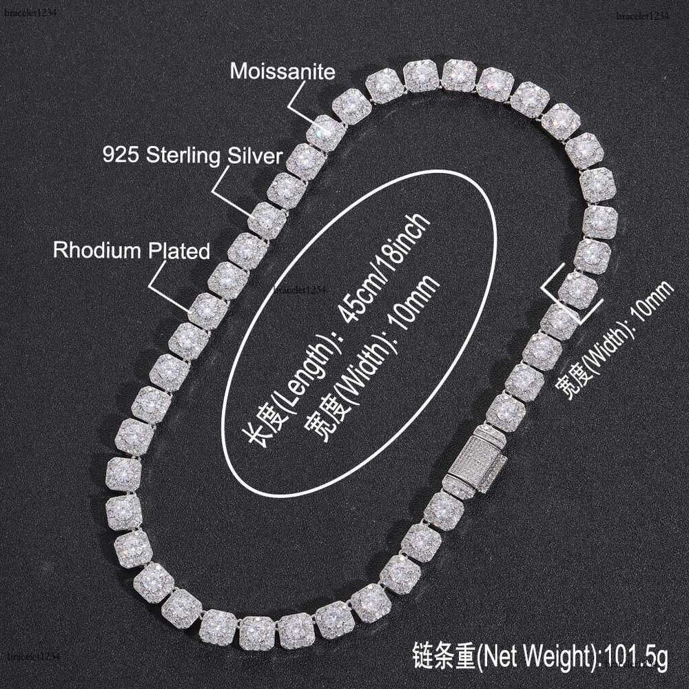 Luxury designer Solid rock sugar chain 10mm inlaid with ice VVS Moissanite necklace, necklace bracelet for men and women Free delivery
