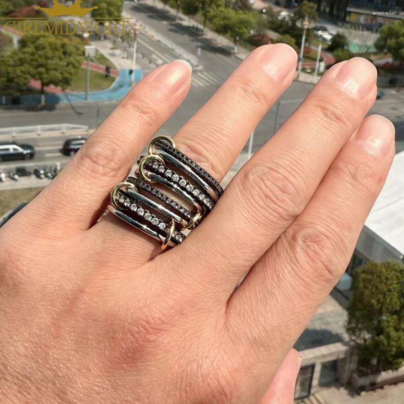 Wedding Rings 2025 Four In One Stacking Engagement Band Ring Black Gold Color Micro Paved CZ Zircon 4 Link Finger For Women Jewelry