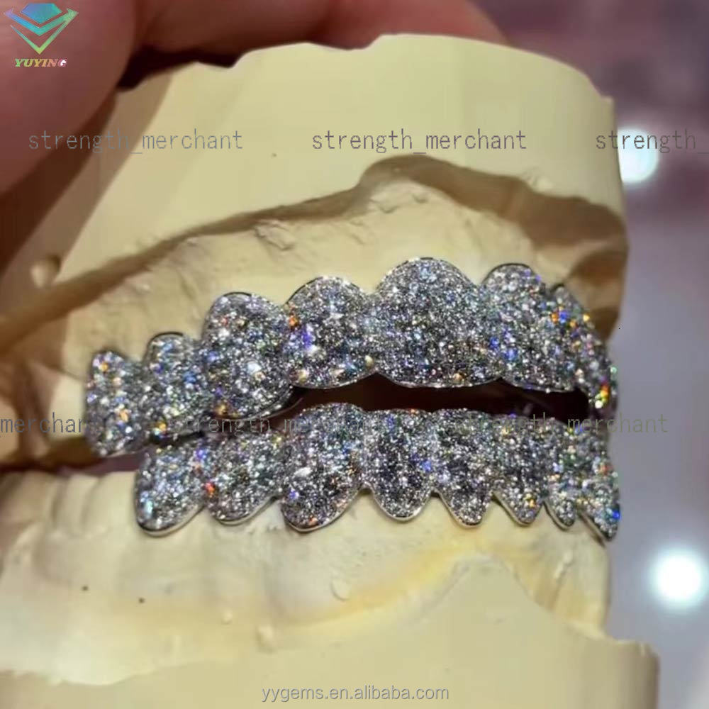 Rapper Grillz 925 Sterling Silver Gold Plated Custom Diamond Grillz for Teeth Iced Out VVS Moissanite Grillz for Hiphop Jewelry