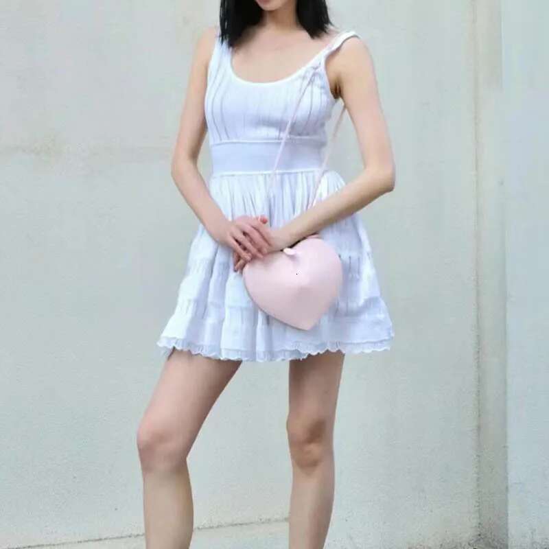 Sexy Off Shoulder Elastic Knit Sling Dress Classic Elegant Sleeveless U Collar Hollow Out A-Line Dresses Solid Color New 25