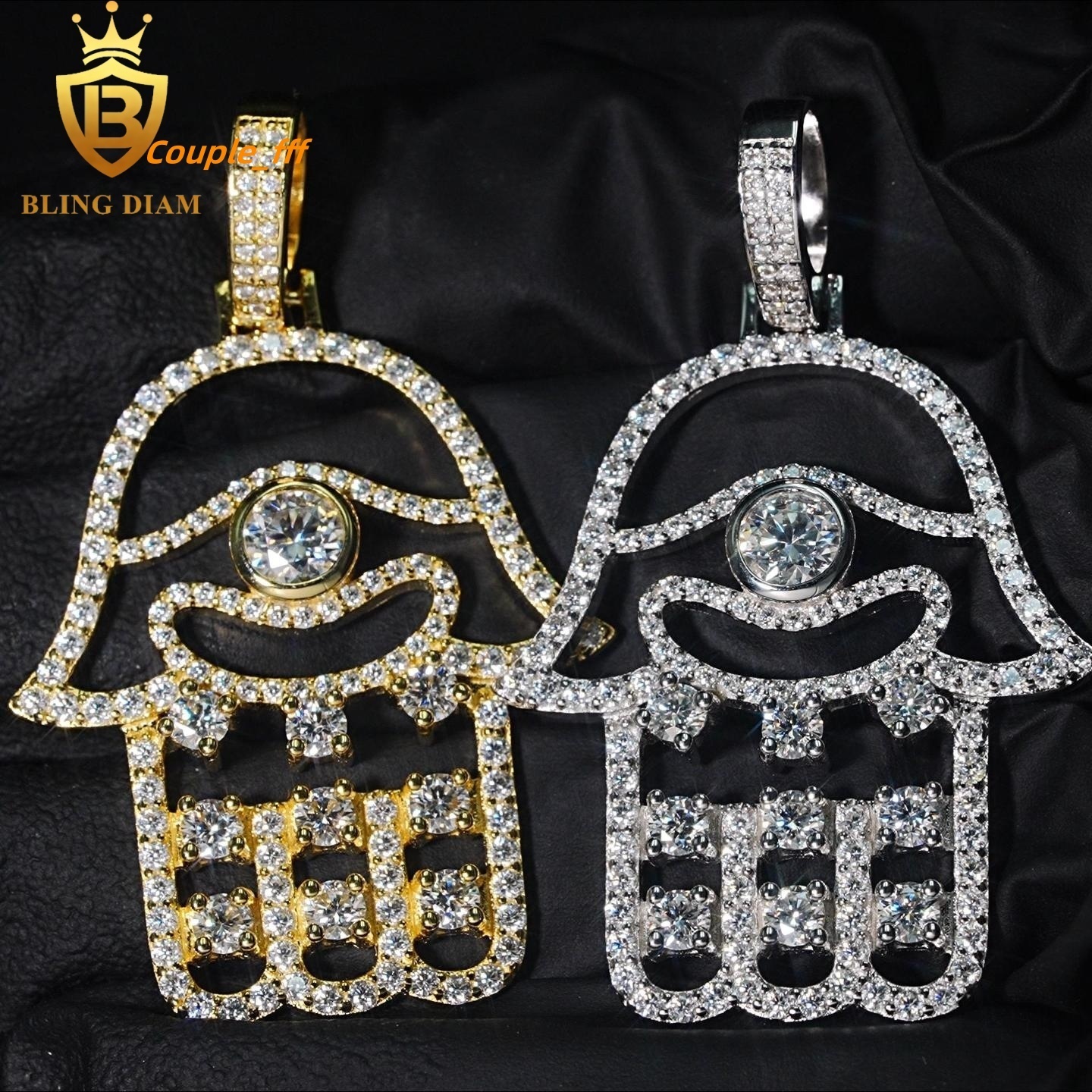 New Custom Hamsa Hand Pendant Hip Hop Jewelry VVS Moissanite 925 Silver Charm Pendant Pass Diamond Tester