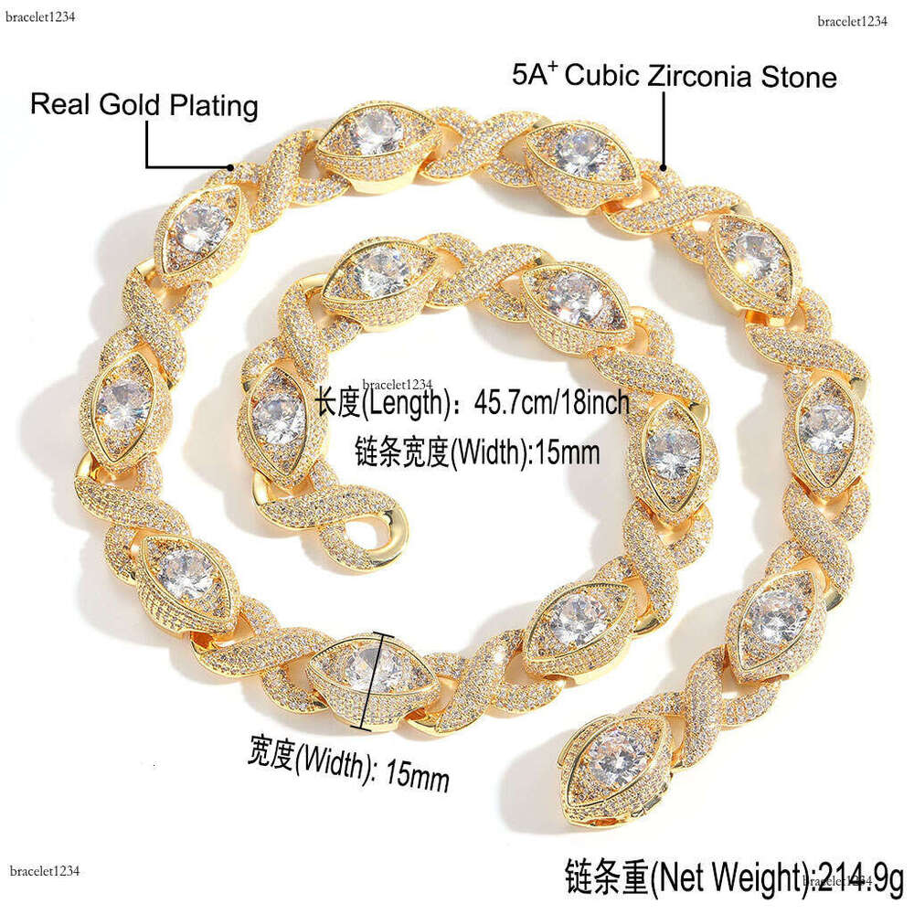 Luxury designer 15MM Infinite Eye 8-Figure Cuban Chain Ice Out VVS Moissanstone Hip Hop Men's Necklace with free shipping