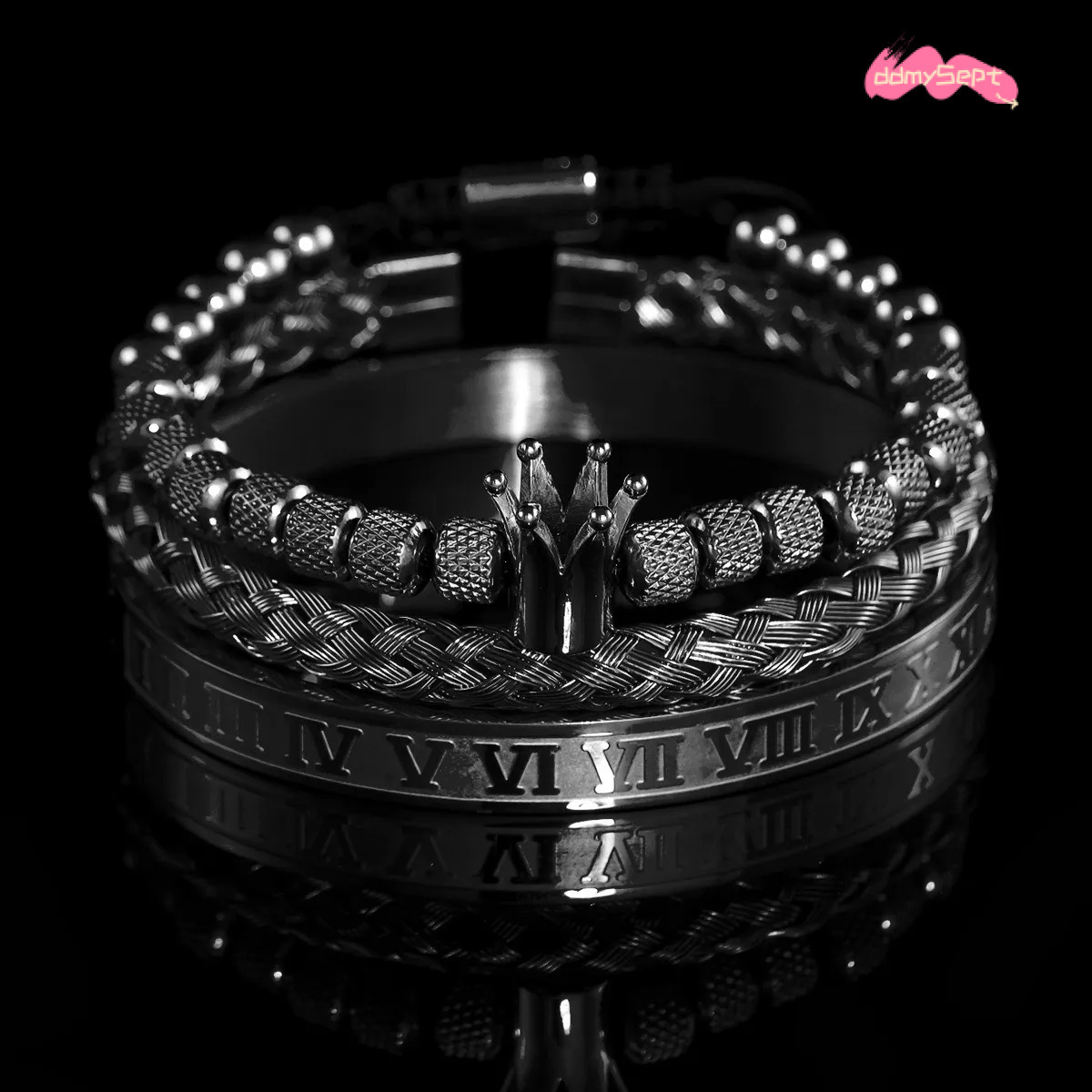 Luxury Brand Designer Jewelry European And American Hot-Selling Stainless Steel Roman Leopard Head Crown Bracelet Set Braided Punk Style Bracel ddmyse