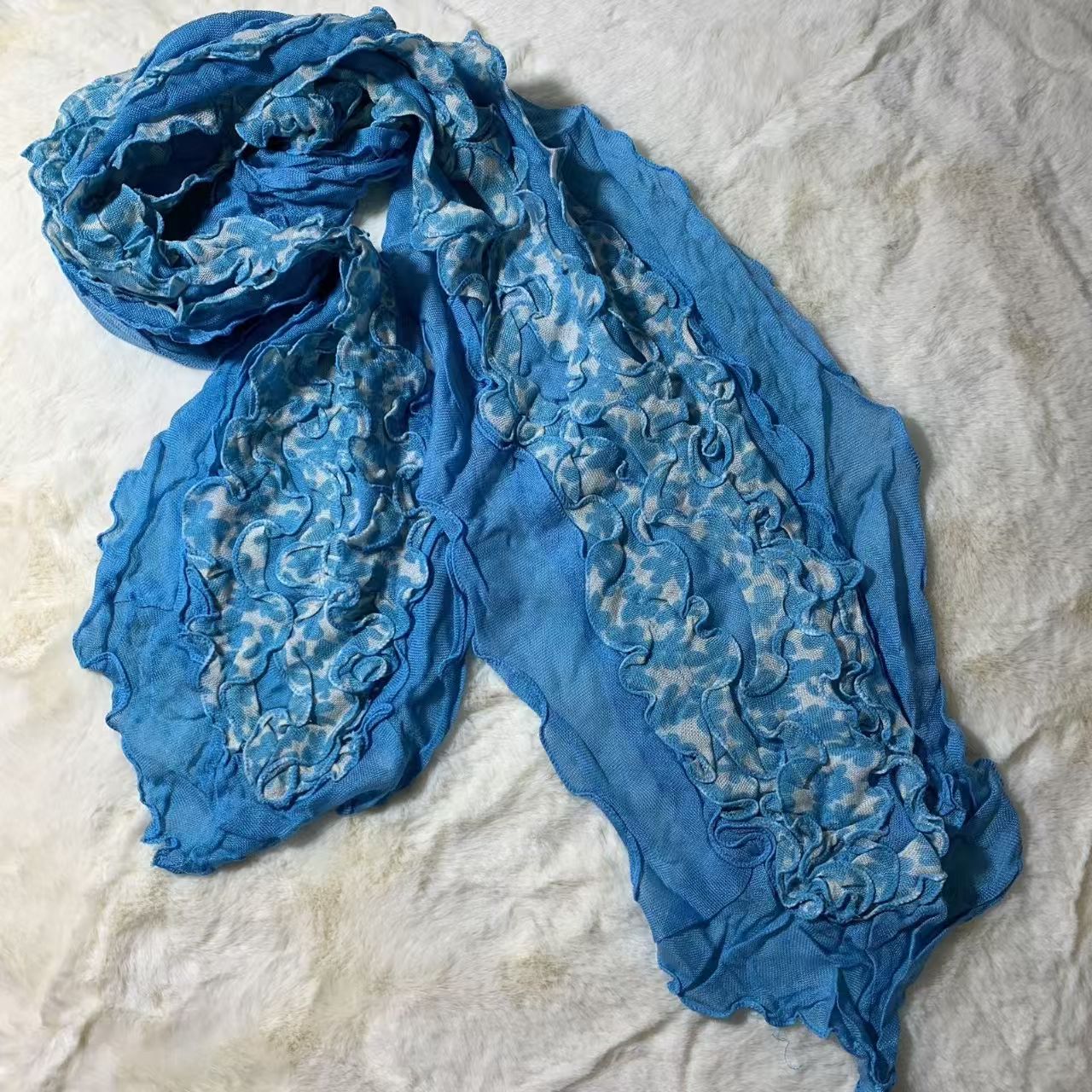 T540 silk scarf retro spring and autumn scarf literary pleated ethnic floral