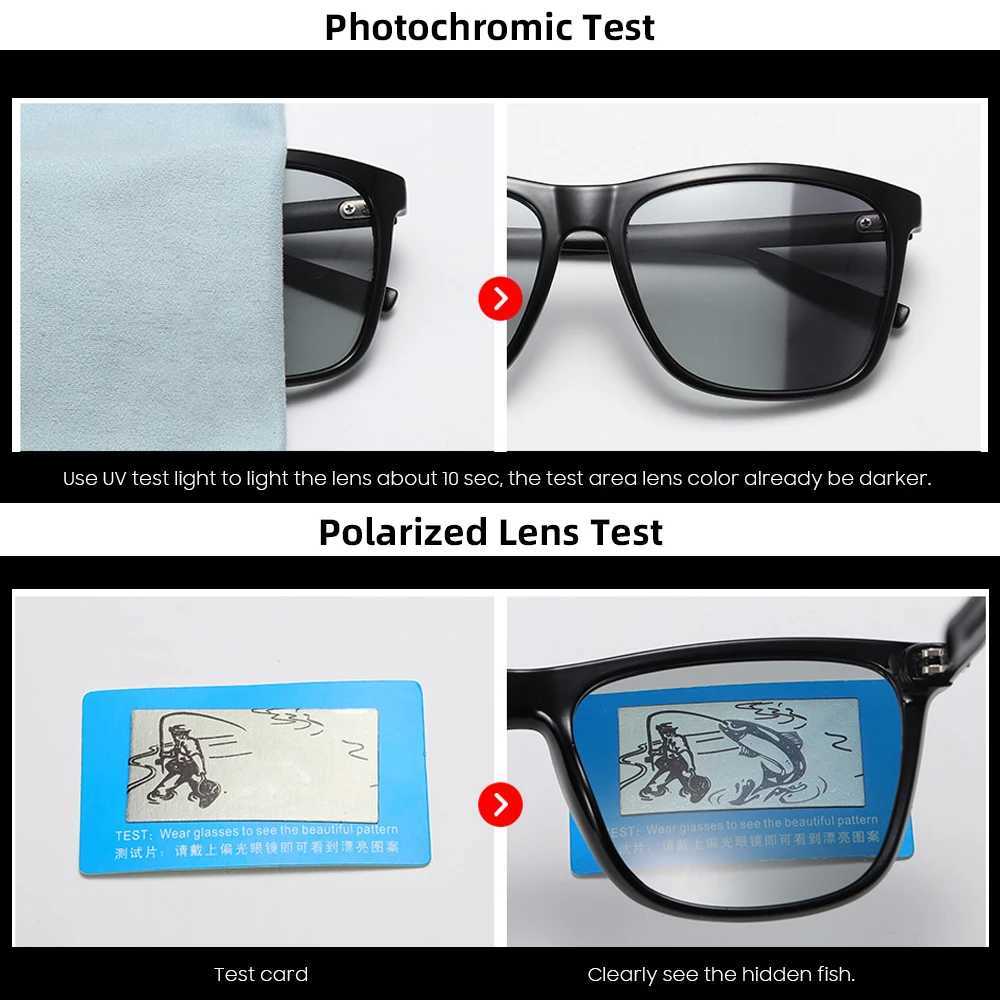 VIVIBEE Color Change Gray Frame Optoelectronic Polarization Sunglasses Mens Square Classic Color Change Glasses Transition Lens Glasses Z250422