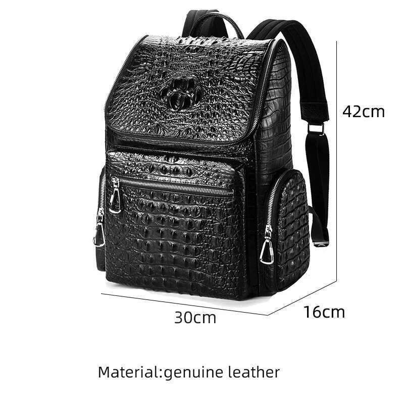 Fashion Alligator Pattern Genuine Leather For Men Business 15.6 Inch Laptop Rucksack School Computer Backpack Bag
